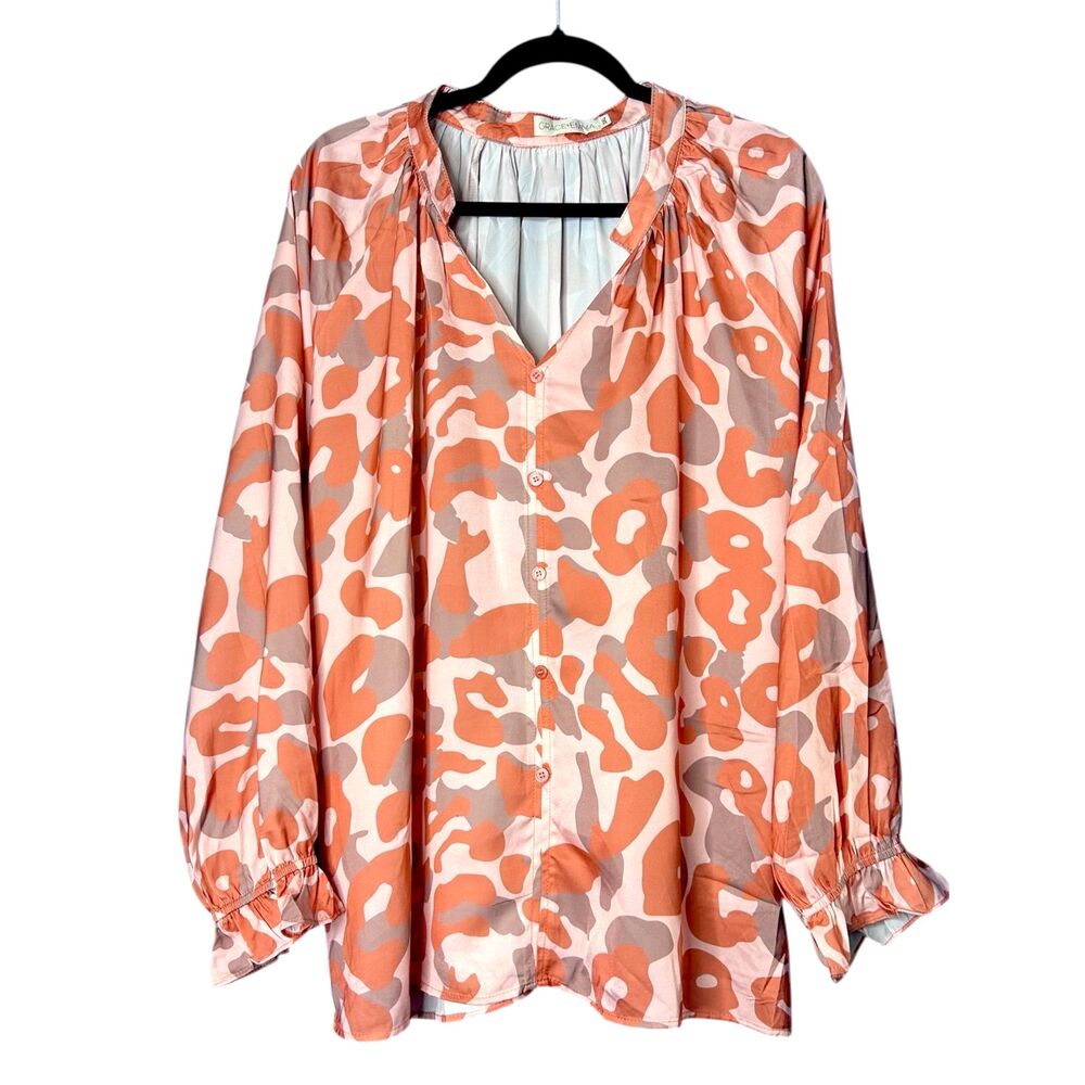Grace+Emma Womens Coral Jungle Queen Leopard Print Top 3XL Flowy Ruffles Animal